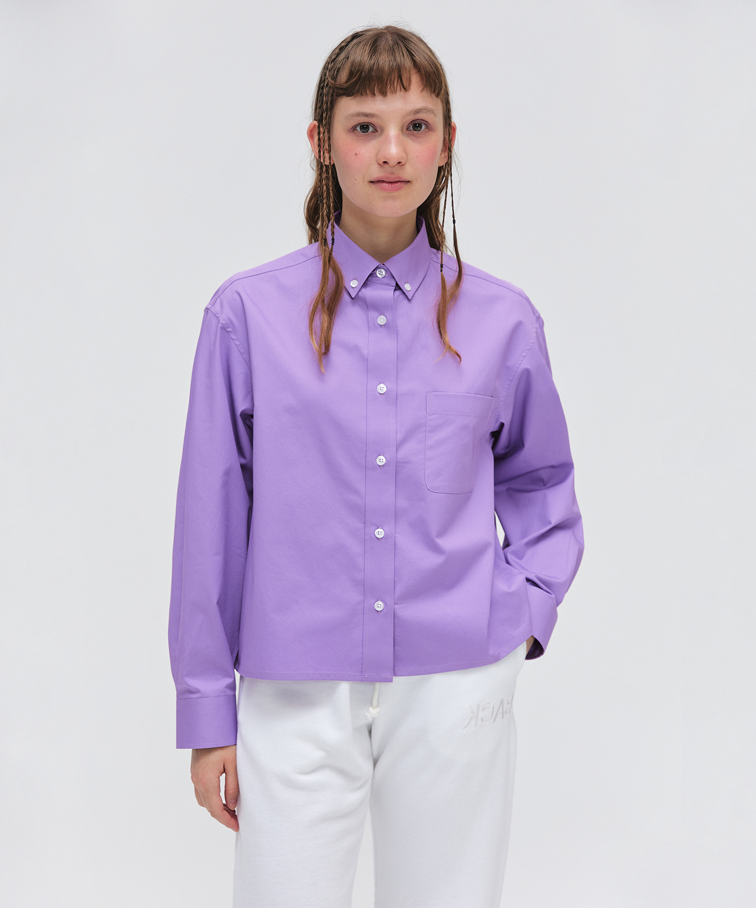 Button Down Semi Crop Shirt - Violet