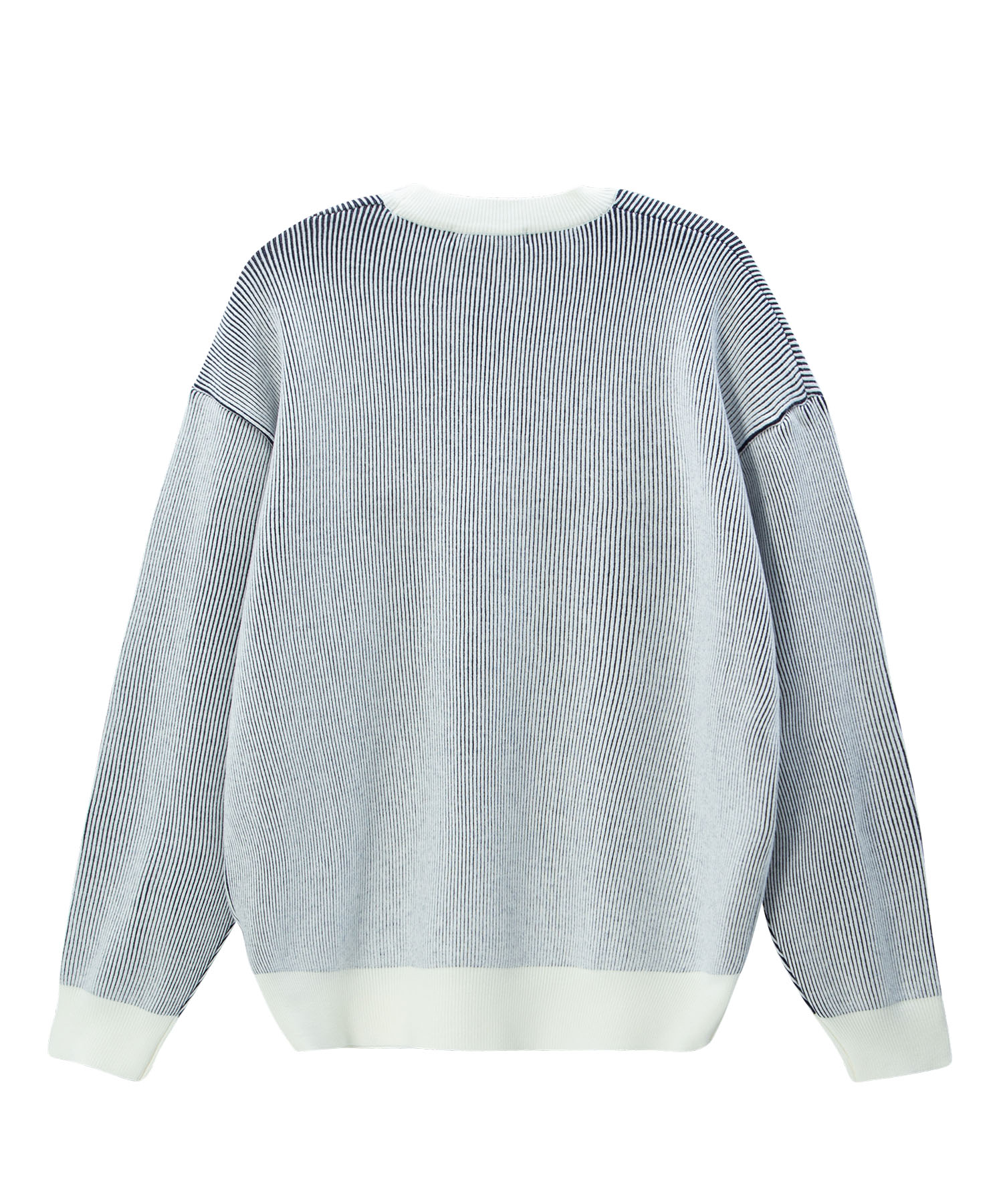 Two Tone Double Face Round Knit Pullover _White