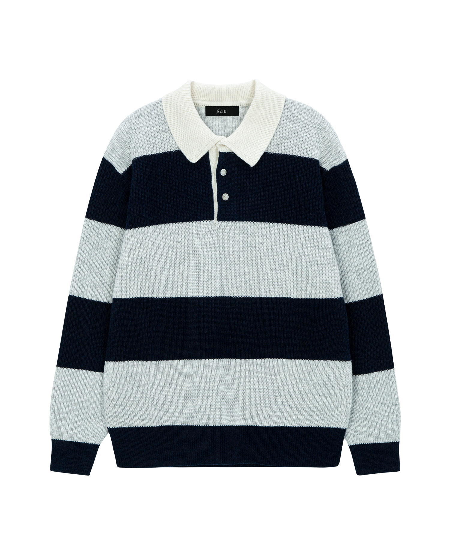 Overfit Rugby Polo Knit - Navy Stripe