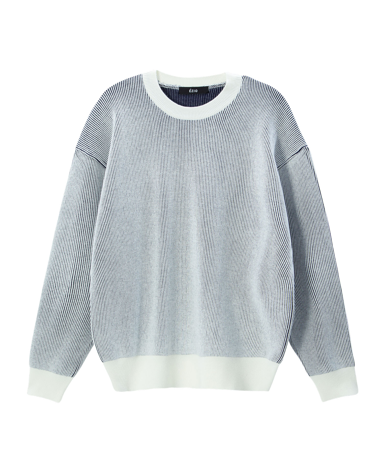 Two Tone Double Face Round Knit Pullover _White